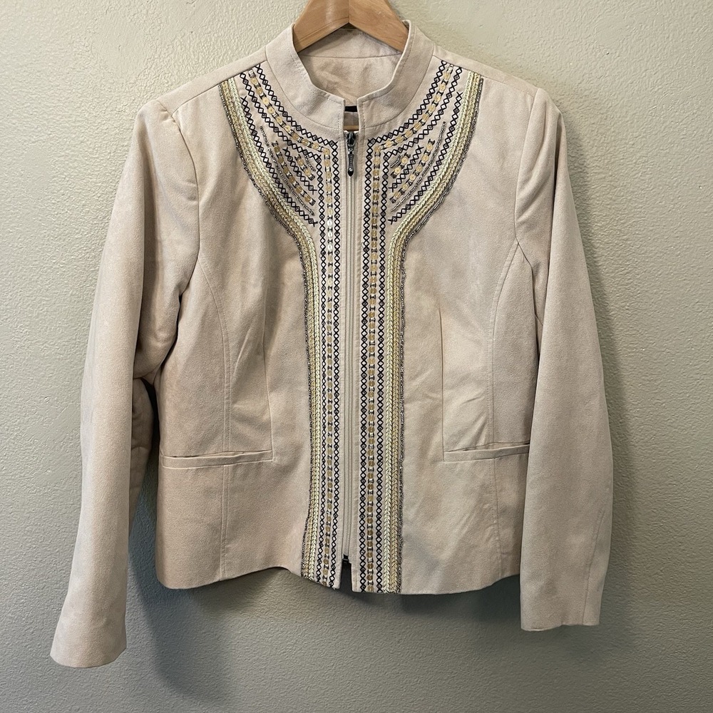 TanJay Sequin Embellished Velour Jacket Tan Metallic Event Glam Boho Western 10P